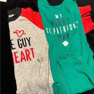 Baby’s First St Patrick’s Day and Valentine’s Day Onesies Never Worn. 12m